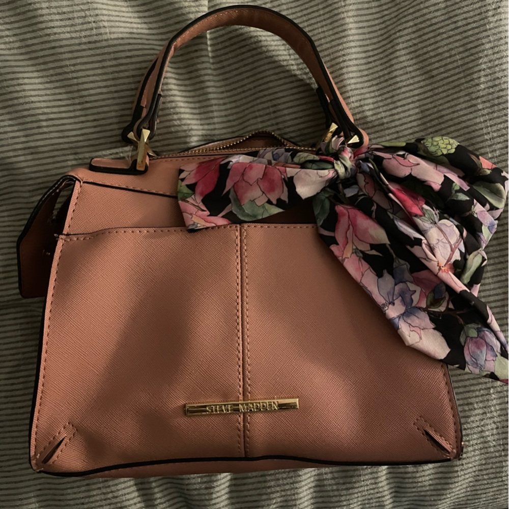 Steve Madden Pink Handbag with Floral Scarf